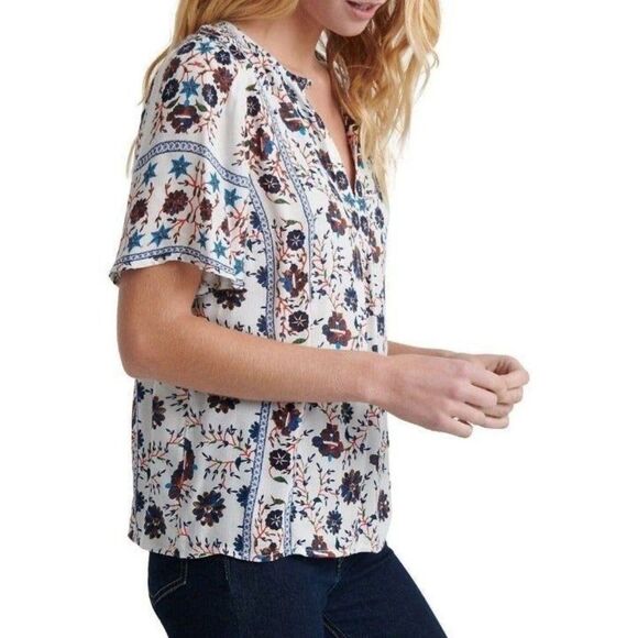 Lucky Floral Printed Keyhole Blouse Small - Picture 3 of 10
